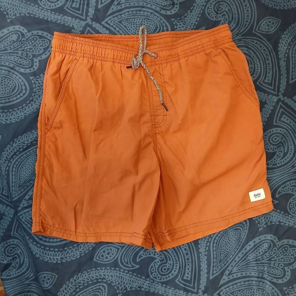 Katin mens small rust papaya swim trunks board shorts drawstring
